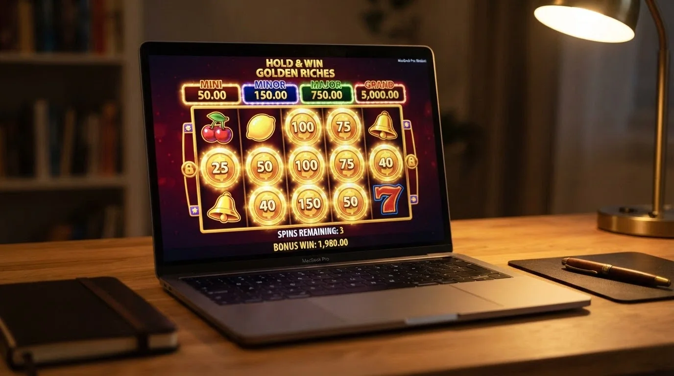 1spin4win slot game screen showing a Hold and Win bonus round with jackpot values on display