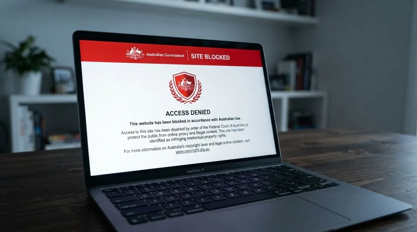 An Australian web browser window displaying the ACMA site-blocked landing page with the official government notice