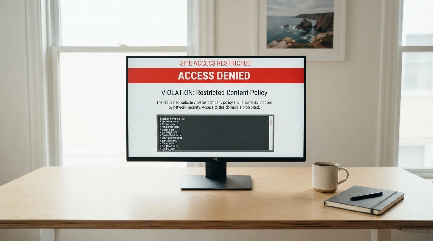 An ACMA website page on a monitor showing the interactive gambling enforcement section, with a list of blocked domains partially visible and the ACMA logo prominent