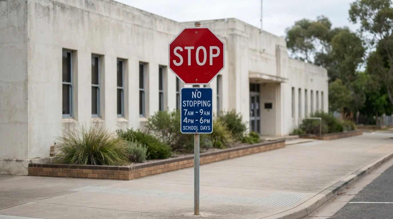 An Australian government-style warning panel featuring a stop sign and the ACMA logo