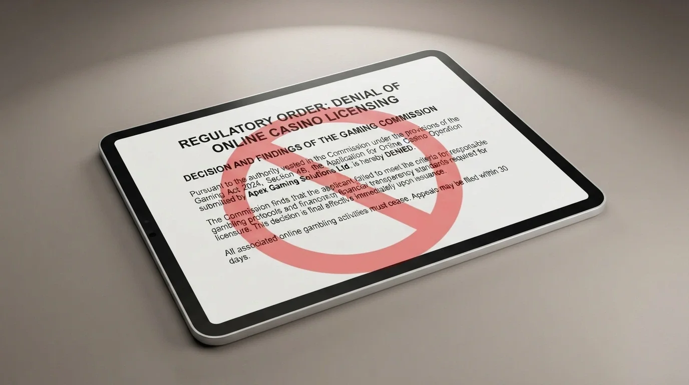 An iPad screen displaying the ACMA website or the text of the Interactive Gambling Act 2001, with the words “prohibited interactive gambling service” visible