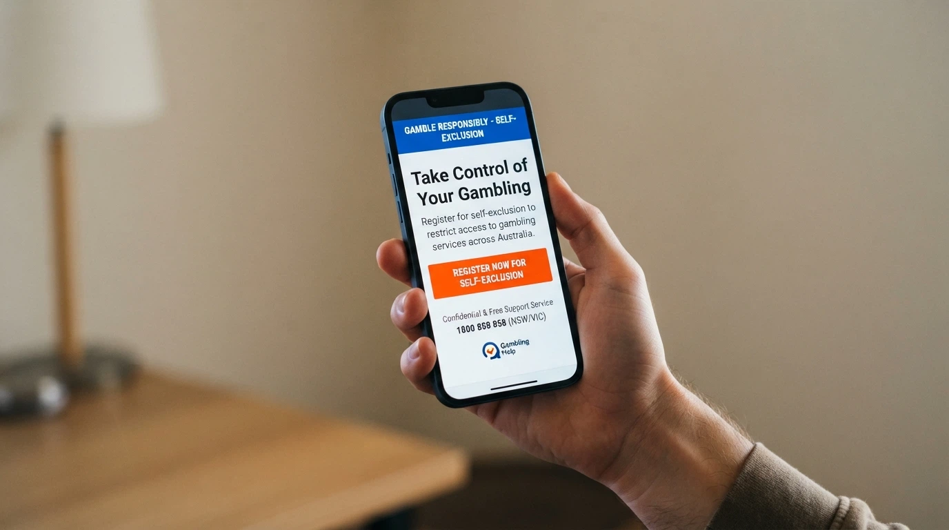 A smartphone screen showing the BetStop registration landing page with the Australian Government crest visible