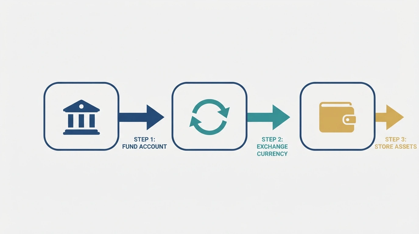 A flow diagram showing the route from an Australian bank through a crypto exchange to a casino wallet, with bank names and transfer types labelled