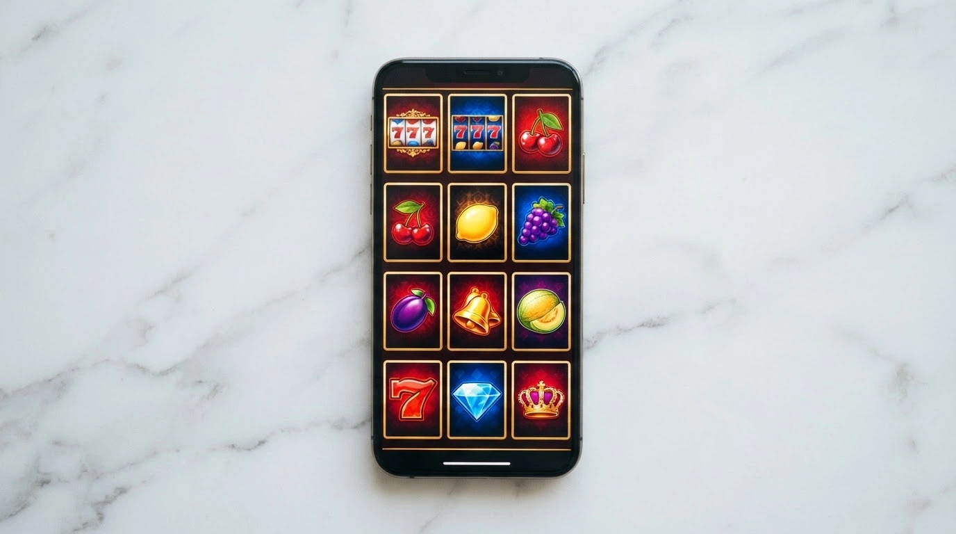 A grid of bitcoin pokies game tiles on a casino lobby screen showing titles, providers and bet ranges