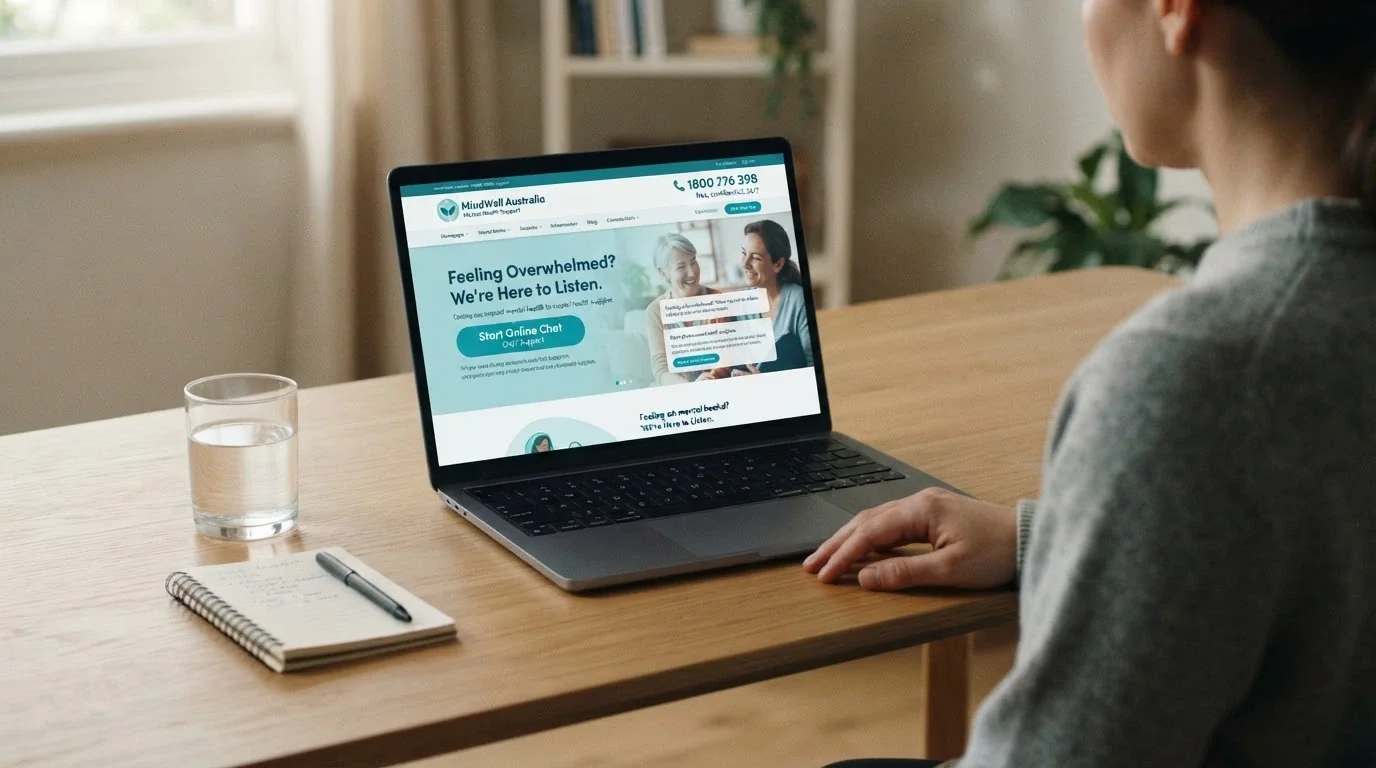 The Gambling Help Online homepage with the 1800 858 858 number occupying the top-right callout, the words “free, confidential, 24/7” visible beneath it, and the online-chat button highlighted