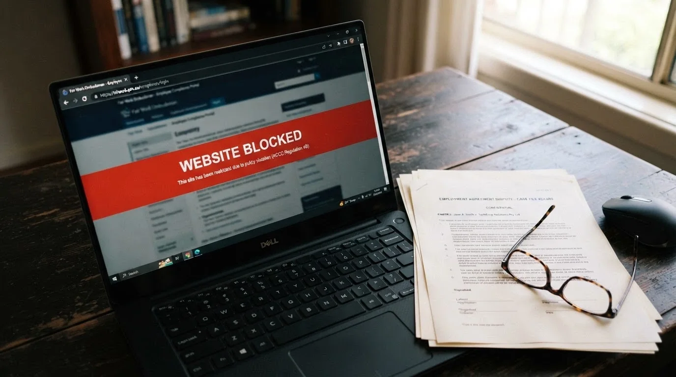 A printed copy of the Interactive Gambling Act 2001 on a wooden desk, with a laptop open to a casino site in the background