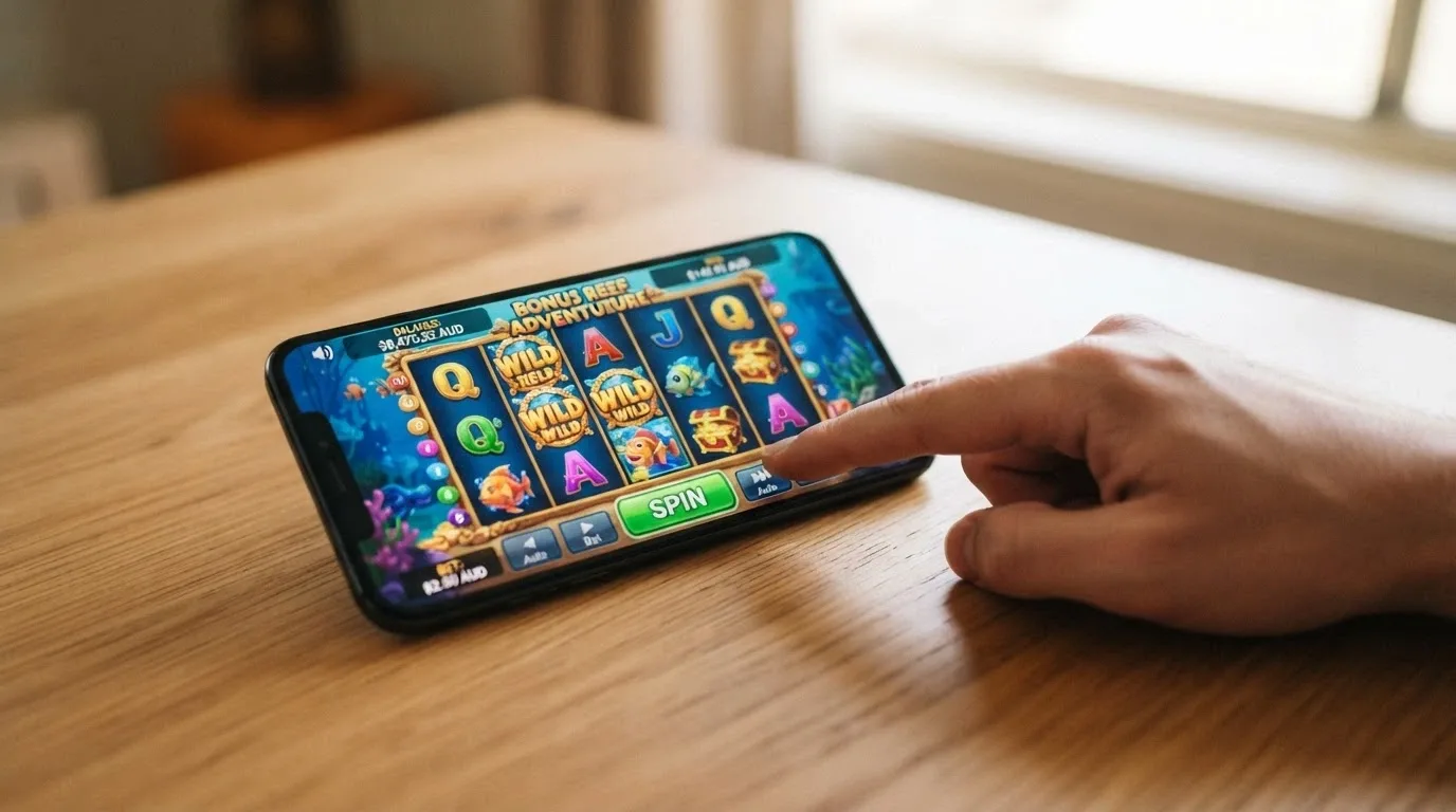 A mobile screen showing a no-wager free spins bonus credited to a player account with the real-money balance visible
