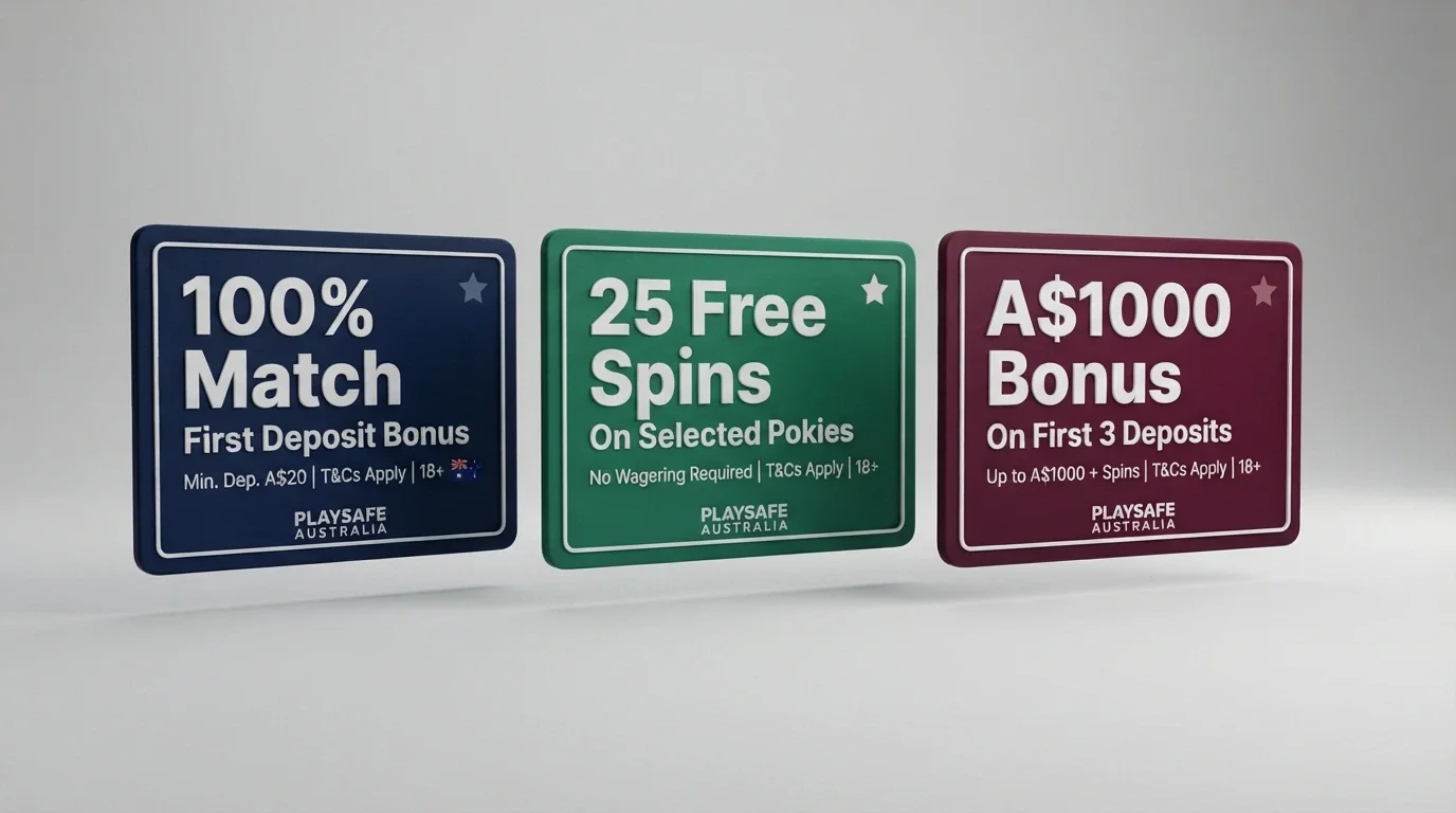 Side-by-side layout of online casino welcome-offer cards with different bonus amounts and terms displayed