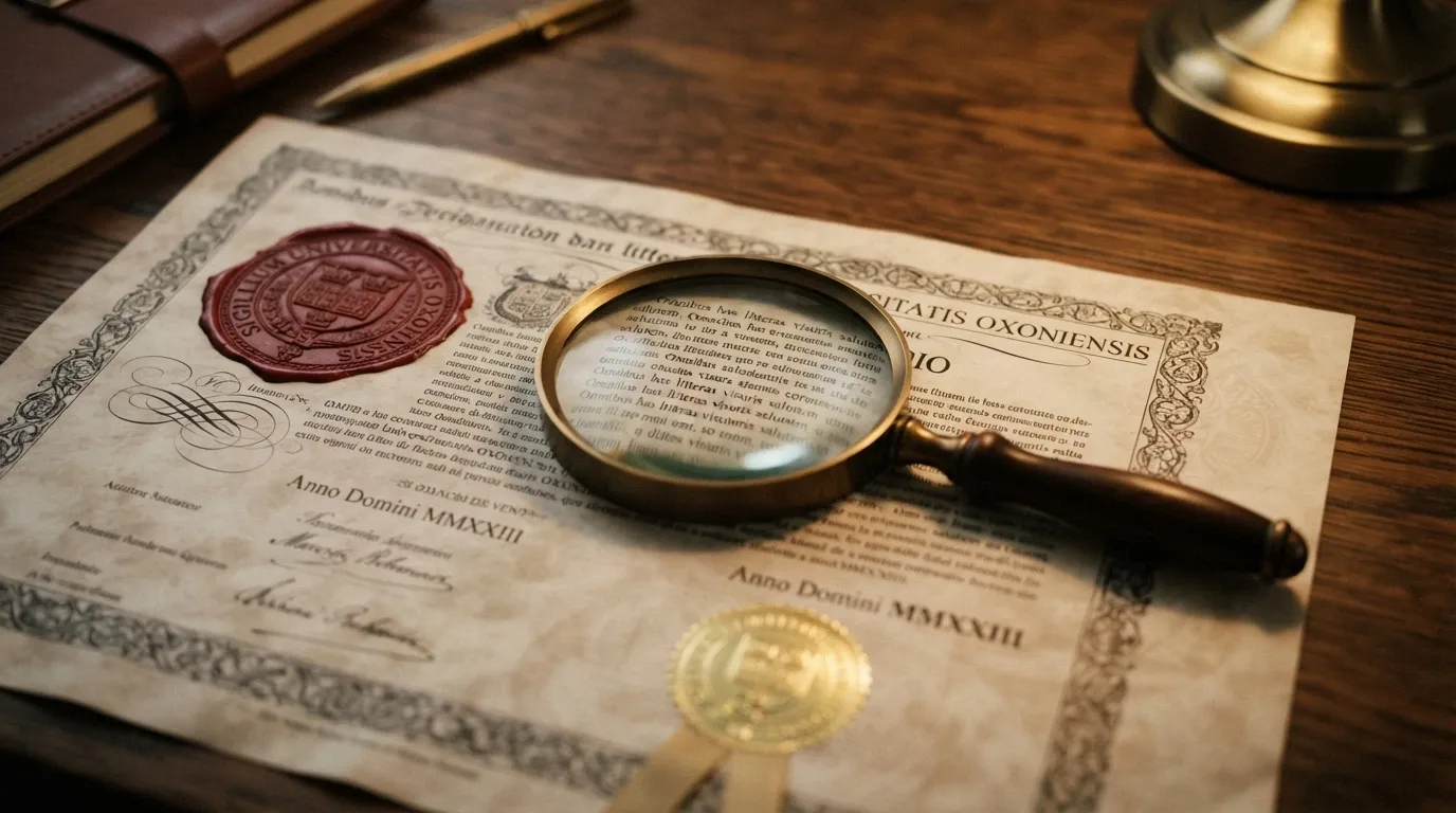 A close-up of a casino licence certificate document with a magnifying glass over the small print, the Curacao coat of arms visible but blurred