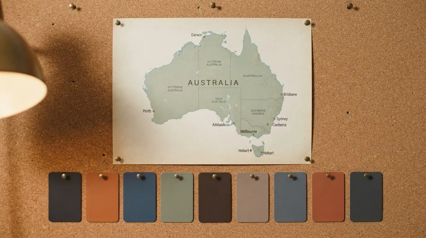 A stylised depiction of offshore casino brand logos with a muted Australian map outline behind them