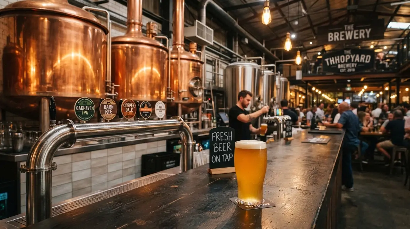 The Pirate Life Brewery taps and bar inside The District at SkyCity Adelaide, a 450-capacity live-entertainment venue