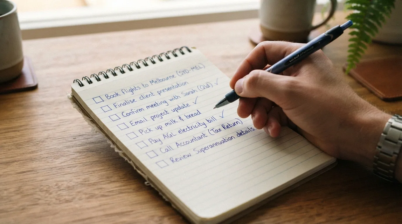 A close-up of a handwritten checklist on a notepad with items like “check wagering,” “verify licence,” “read cashout cap” and “know the helpline number,” one item being ticked