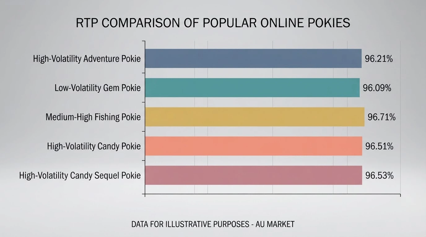 A bar chart comparing RTP percentages of five popular online pokies side by side